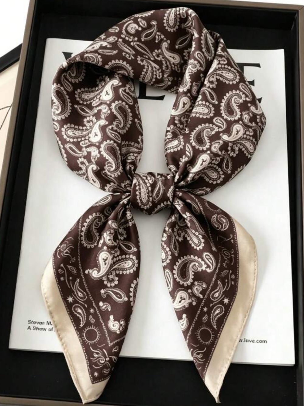Silky Paisley Brown, Cream & Golden Khaki Neck Scarf 27.5”